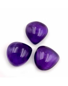 45 Ct Natural Purple Amethyst 3 Pcs Heart Shape Cabochon Gemstone 16x18 mm