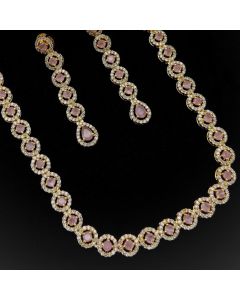 Elegant Rose Gold Plated American Diamond Stone Necklace Jewelry Set For women 