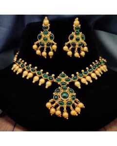 Antique Pure Copper Choker Necklace Set Green Onyx For Women Jewelry Gemstone Necklace With Earrings Wedding Jewelry 