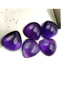 50 Ct Natural Purple Amethyst 5 Pcs Heart Shape Cabochon Gemstone 14.5x15.5 mm