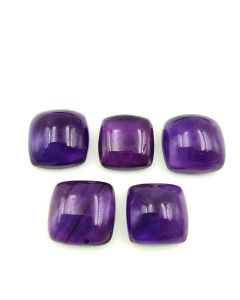 80 Ct Natural Purple Amethyst 5 Pcs Cushion Shape Cabochon Gemstone 15.5x17 mm