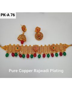 Pure Copper choker Rajwadi Plating gemstone Necklace indian weddings jewelry set 