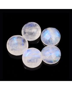 16.40 Ct Natural White Rainbow Moonstone Round Shape Faceted Cut Loose Gemstone 10X4-11X5 MM White Rainbow Blue Fire Moonstone For Jewelry Making 