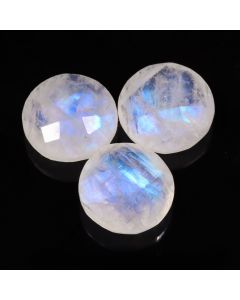 16.15 Ct Natural White Rainbow Moonstone Round Shape Faceted Cut Loose Gemstone 12X5-12X6 MM White Rainbow Blue Fire Moonstone For Jewelry Making 