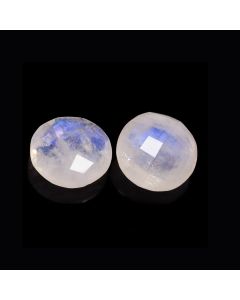 16 Ct Natural White Rainbow Moonstone Round Shape Faceted Cut Loose Gemstone 14X5-14X8 MM White Rainbow Blue Fire Moonstone For Jewelry Making 