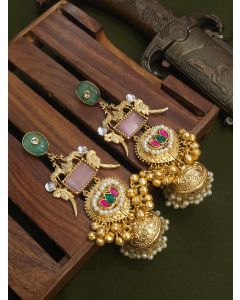 Buy Fusion Brass Gold Plated Multi Stone Handmade Ghungroo Jhumka 