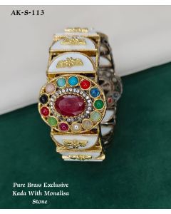 Designer Pattern Pure Brass Exclusive Party Wear Kada with Monalisa Stone 