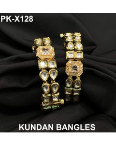 Imitation Tear Drop Kundan Stone Bangles Studded With Real Kundan Work 