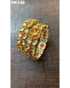 Antique Gold Plated Kundan Studded Designer Floral Style Bangles For Women 
