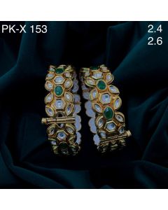 Antique Gold Plated Kundan Studded Designer Floral Style Bangles For Women 