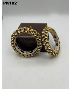 Gold & Multicolored Pure Brass Real Kundan Gold Plating Women Designer Set of 2 Openable kada Bangle 