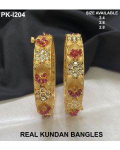 Antique Premium Quality Gold Plated Kundan Stone Bridal Bangles Set 