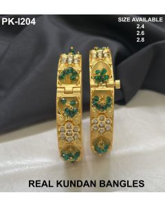 Antique Premium Quality Gold Plated Real Kundan Stone Bridal Bangles Set 