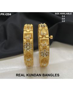 Antique Premium Quality Gold Plated Real Kundan Stone Bridal Bangles Set 