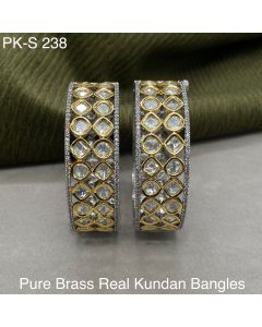 Premium Quality Gold Plated Pure Brass Real Kundan Bangles Set Of 2 
