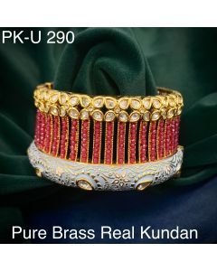 Red & Gold Colored Pure Brass Real Kundan Gold Plating Women Designer Set of 2 Openable Kada Bangles
