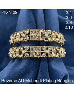 Gold Color Pure Brass Real Kundan Mehndi Plating Women Designer Bangles Set of 2 