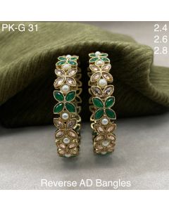 Gold & Green color Pure Brass Real Kundan American Diamond Mehndi Plating Women Designer Bangle set of 2 