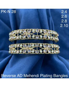 Gold & White Pure Brass Real Kundan AD Mehandi Plating Women Designer Bangles Set