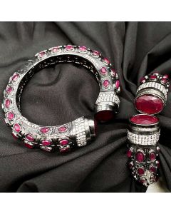 Premium Quality Designer Oxidised Kada Multi Color Gemstone Kada Jewelry