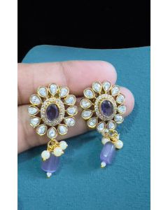 Buy Gold Palatine Flower Polki Earring Designer Stud Gemstone Wedding Jewelry