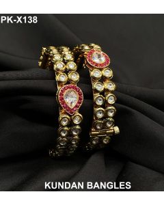 Traditional Gold Colored Ruby Pure Brass Real Kundan Bangles Women Designer Set of 2 Bangles