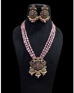  Royal Monalisa Beaded Victorian Heavy Long Jewelry Set for Women With Earrings 