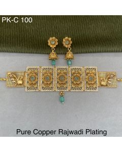 Floral Design Pure Cooper Rajwadi Plated Jewelry Necklace Set 