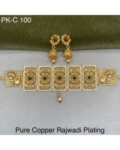 Floral Design Pure Cooper Rajwadi Plated Jewelry Necklace Set 