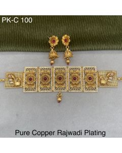 Floral Design Pure Cooper Rajwadi Plated Jewelry Necklace Set 