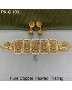 Floral Design Pure Cooper Rajwadi Plated Jewelry Necklace Set 