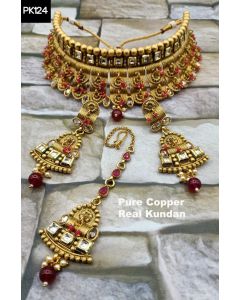 Premium Quality Pure Cooper Real Kundan Rajwadi Plated Jewelry Necklace Set 