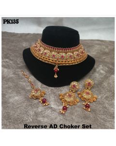 Reverse Ad Premium Quality Choker Set With Pair Of Earrings And Maang Tika 