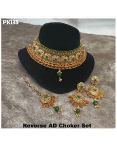 Reverse Ad Premium Quality Choker Set With Pair Of Earrings And Maang Tika 