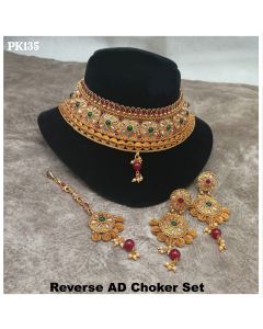 Reverse Ad Premium Quality Choker Set With Pair Of Earrings And Maang Tika 