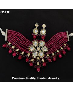 Flower Ruby Strand Brass Gold Plated Premium Quality Kundan Necklace jewelry set 