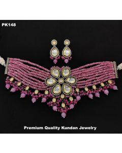 Flower Ruby Strand Brass Gold Plated Premium Quality Kundan Necklace jewelry set 