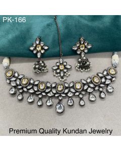 Premium Quality Oxidised Dual Kundan Choker Necklace For Women Set 