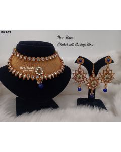 Premium Quality Pure Brass Gold Plated Pachi Kundan choker Necklace set 