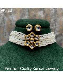 Premium Quality Jewels Gold Plated Kundan Stone And Pearl's Choker Necklace Set 