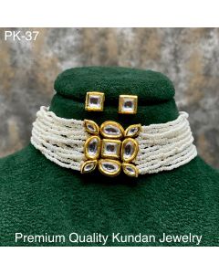 Premium Quality Jewels Gold Plated Kundan Stone And Pearl's Choker Necklace Set 