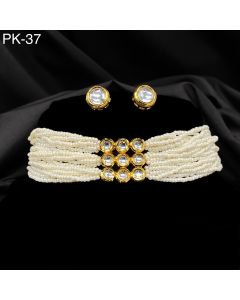 Premium Quality Jewels Gold Plated Kundan Stone And Pearl's Choker Necklace Set 