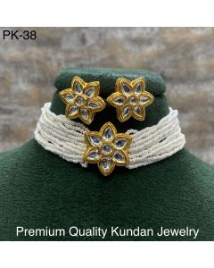 Premium Quality Jewels Gold Plated Kundan Stone And Pearl's Choker Necklace Set 