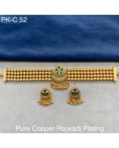 Pure Copper choker Rajwadi Plating gemstone Necklace indian weddings jewelry set 