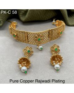 Pure Copper choker Rajwadi Plating gemstone Necklace indian weddings jewelry set 