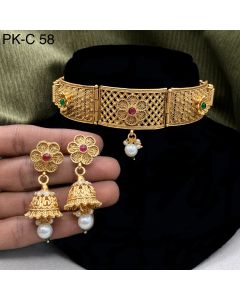 Pure Copper choker Gold Plating Necklace indian weddings jewelry set 