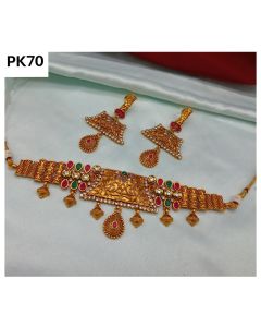 Pure Copper choker Gold Plating gemstone Necklace indian weddings jewelry set 