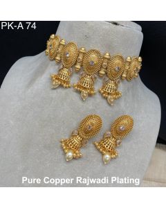 Pure Copper choker Rajwadi Plating Necklace indian weddings jewelry set 