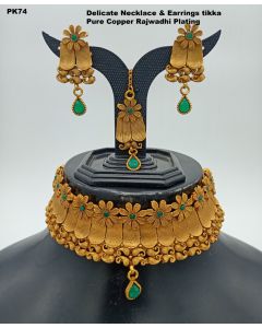 Delicate Pure Copper choker set Rajwadi Plating Necklace with earrings & Tikka 