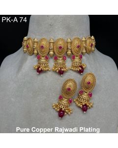  Pure Copper choker set Rajwadi Plating Necklace with earrings Wedding set 